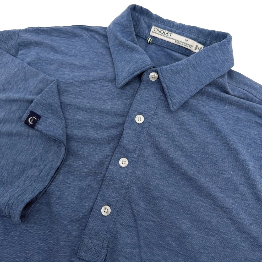 Criquet Polo Shirt Mens M Blue Poly Cotton Stretch Athletic Fit Short Sleeve